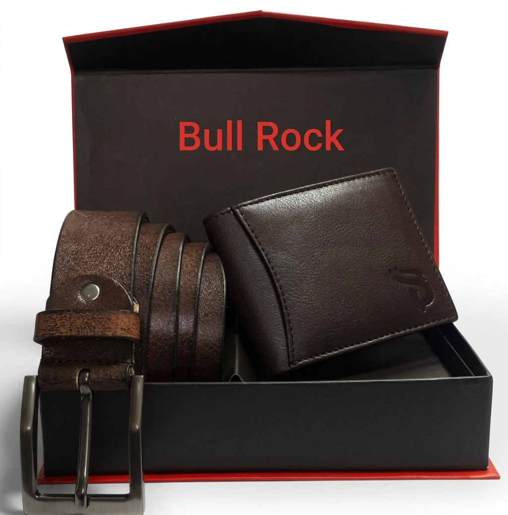 Genuine Leather Belt &amp; Wallet-(Bull Rock)