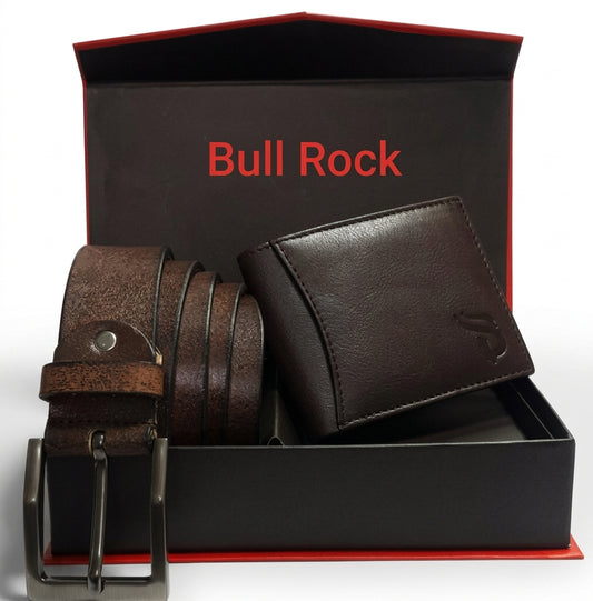 Genuine Leather Belt &amp; Wallet-(Bull Rock)