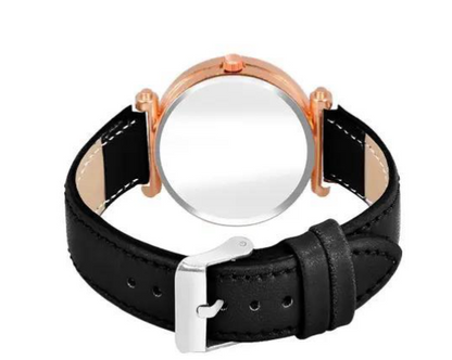 Stylish Classy Designer Black Starry Sky Numeral Dial Leather belt Wrist Watch Girls Fashion Analog Watch